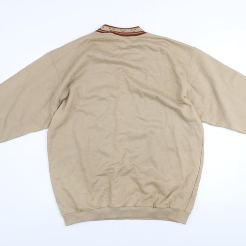 Pinstripe Men's Beige Cotton Embroidered Retro Sweatshirt One Size