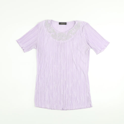 Forever by Michael Gold Women's Purple Pleated Short Sleeve Blouse M