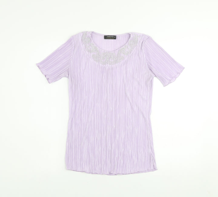 Forever by Michael Gold Women's Purple Pleated Short Sleeve Blouse M