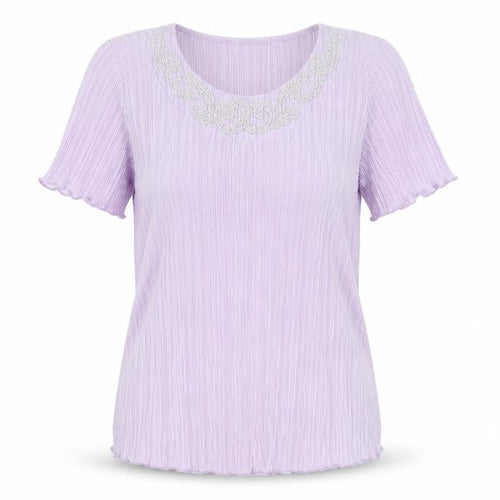 Forever by Michael Gold Women's Purple Pleated Short Sleeve Blouse M