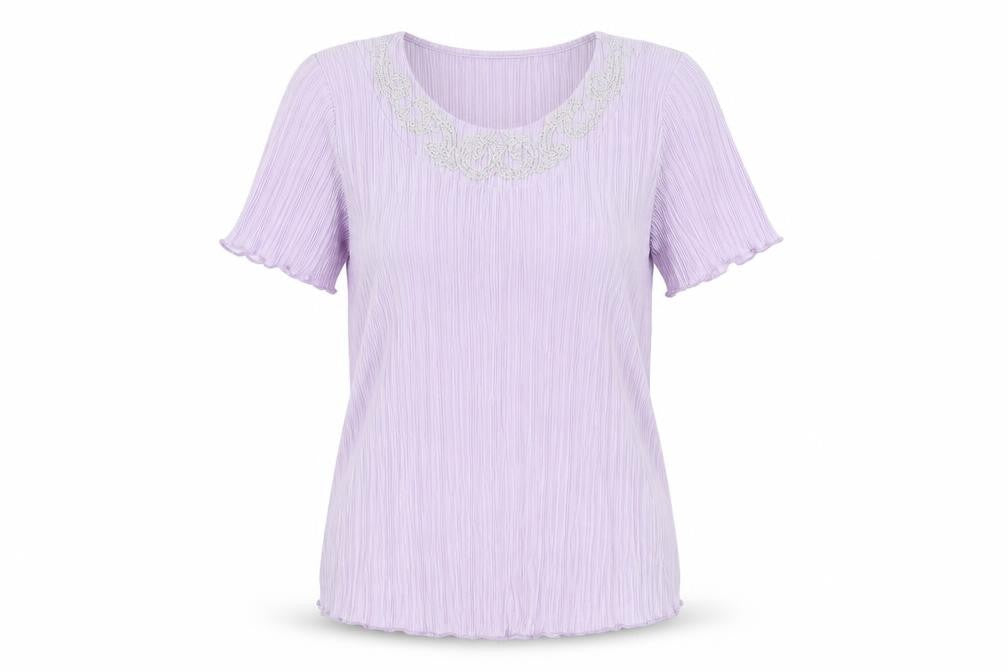 Forever by Michael Gold Women's Purple Pleated Short Sleeve Blouse M