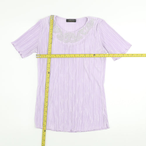Forever by Michael Gold Women's Purple Pleated Short Sleeve Blouse M