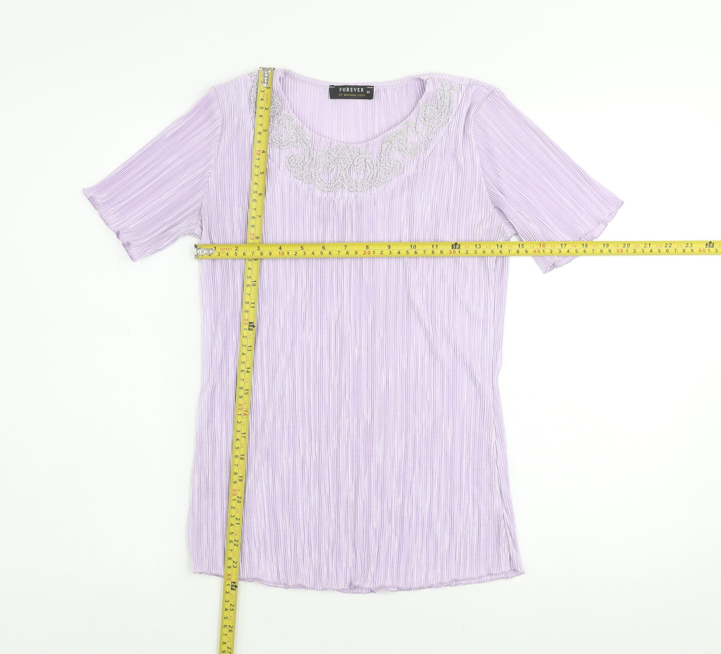 Forever by Michael Gold Women's Purple Pleated Short Sleeve Blouse M