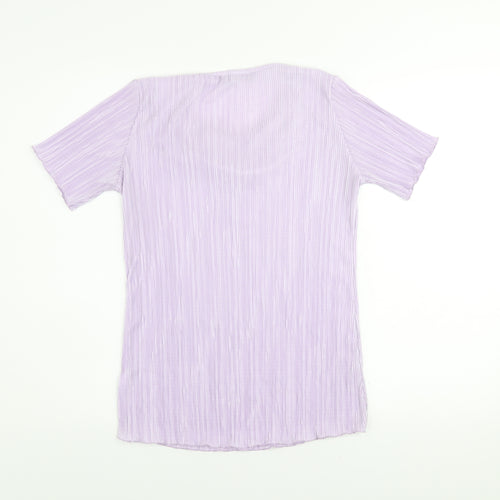 Forever by Michael Gold Women's Purple Pleated Short Sleeve Blouse M