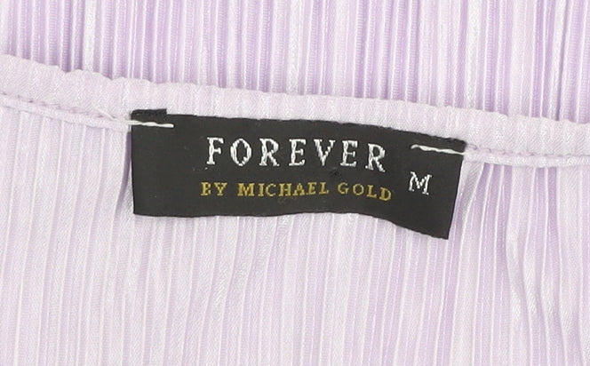 Forever by Michael Gold Women's Purple Pleated Short Sleeve Blouse M