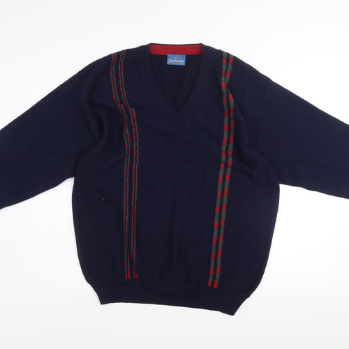 Summerland Men’s Navy Blue Wool Blend V-Neck Pullover Jumper Size L