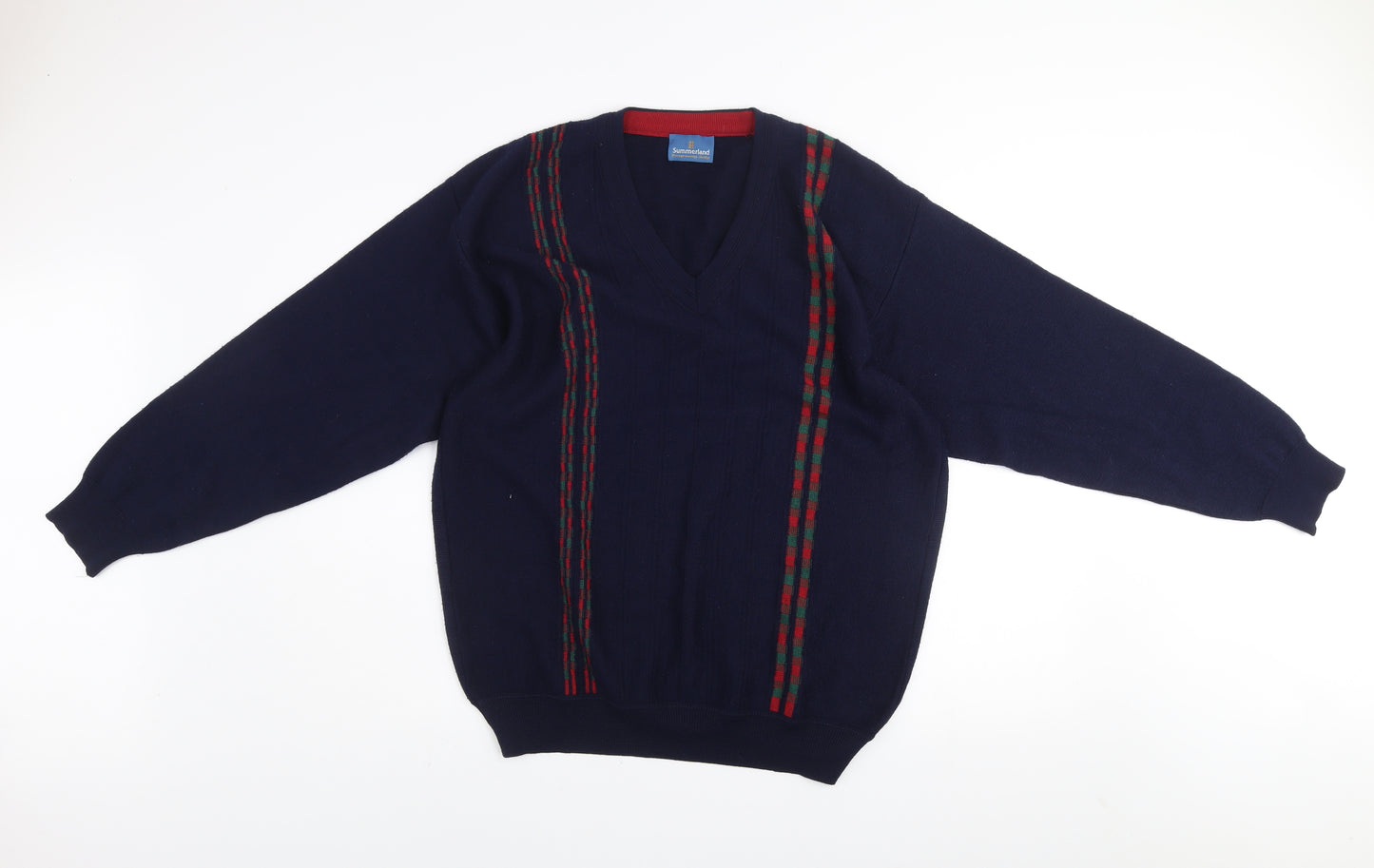Summerland Men’s Navy Blue Wool Blend V-Neck Pullover Jumper Size L