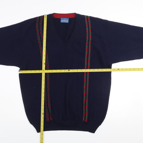 Summerland Men’s Navy Blue Wool Blend V-Neck Pullover Jumper Size L