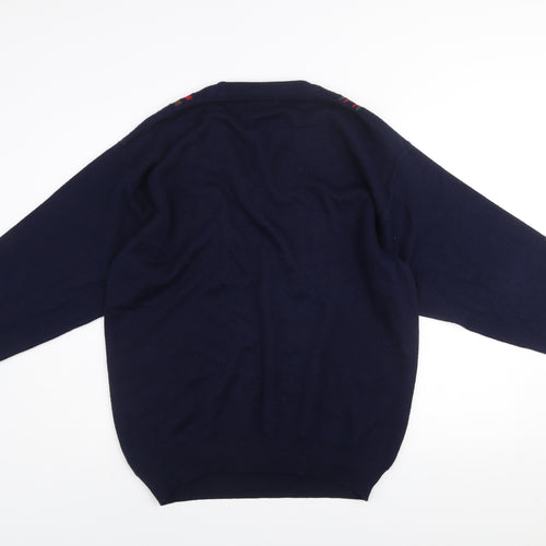 Summerland Men’s Navy Blue Wool Blend V-Neck Pullover Jumper Size L