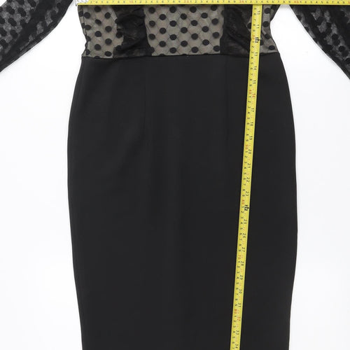 AX Paris Women Black Polka Dot Mesh Long Sleeve Bodycon Dress Size 12