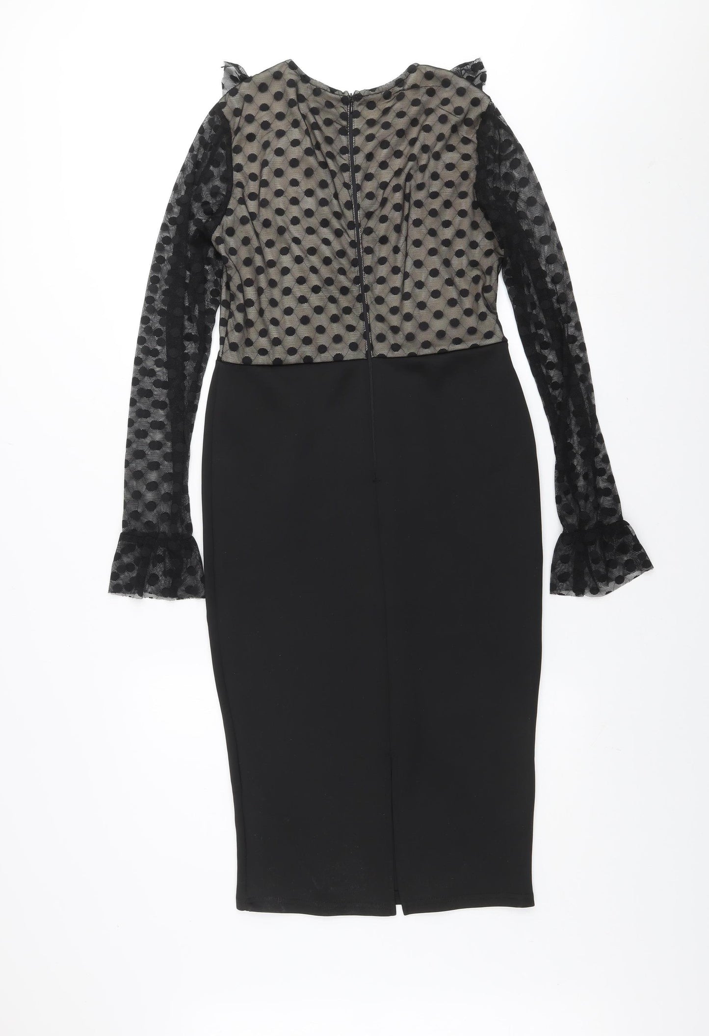 AX Paris Women Black Polka Dot Mesh Long Sleeve Bodycon Dress Size 12