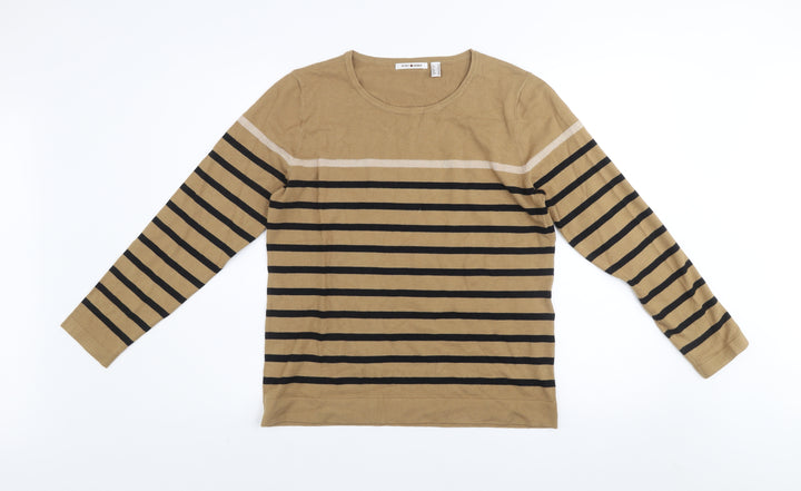 Punt Roma Women's Beige Striped Long Sleeve Pullover Jumper Size M
