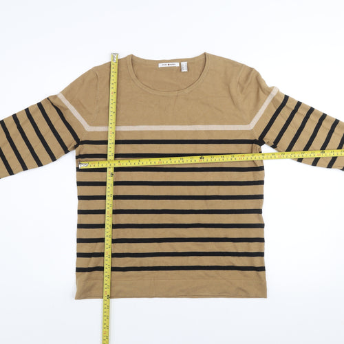 Punt Roma Women's Beige Striped Long Sleeve Pullover Jumper Size M