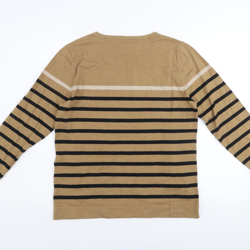 Punt Roma Women's Beige Striped Long Sleeve Pullover Jumper Size M
