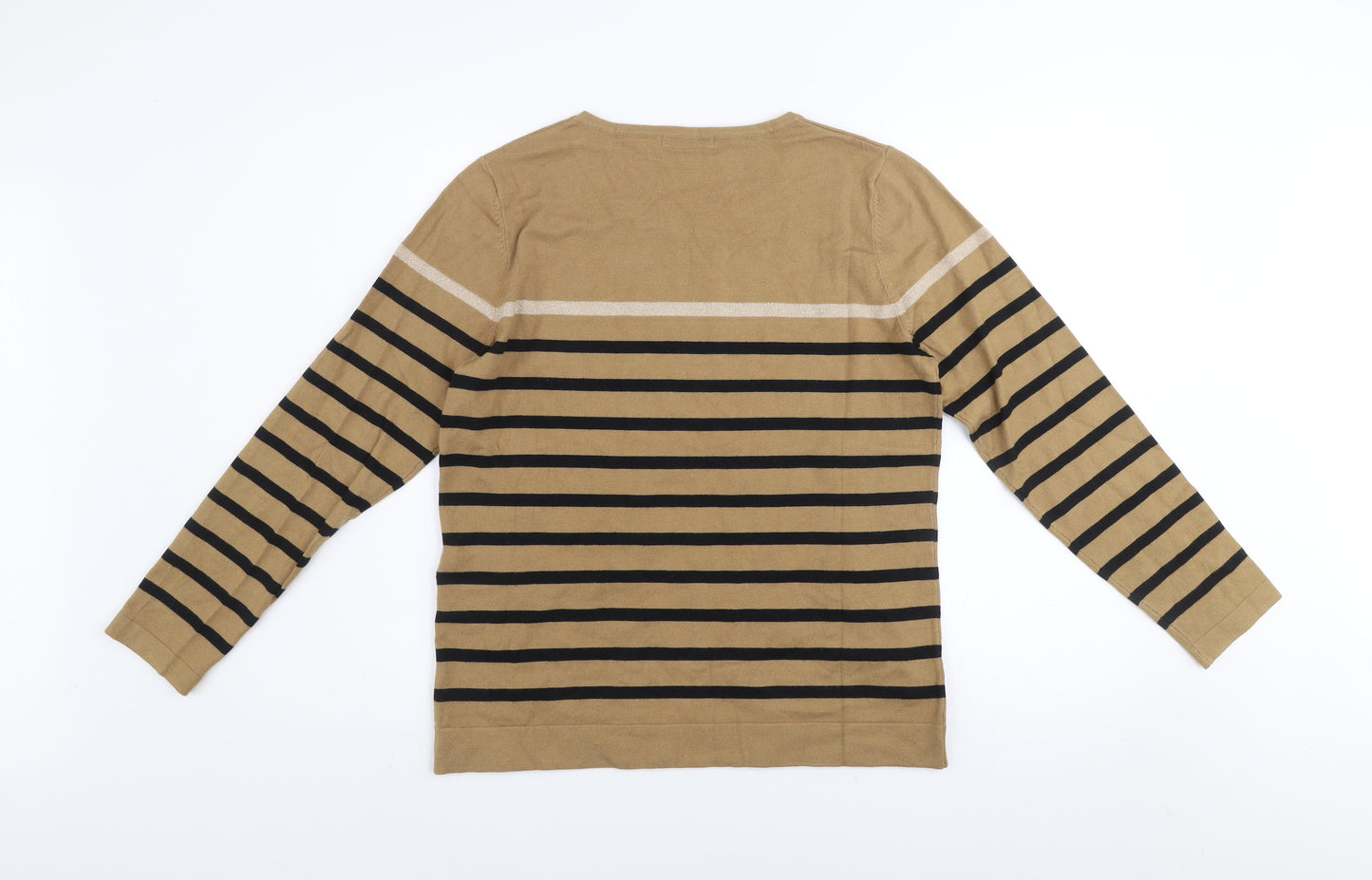 Punt Roma Women's Beige Striped Long Sleeve Pullover Jumper Size M