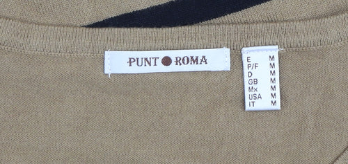 Punt Roma Women's Beige Striped Long Sleeve Pullover Jumper Size M