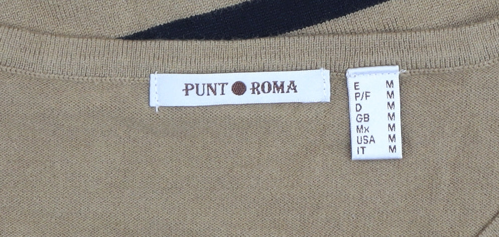 Punt Roma Women's Beige Striped Long Sleeve Pullover Jumper Size M