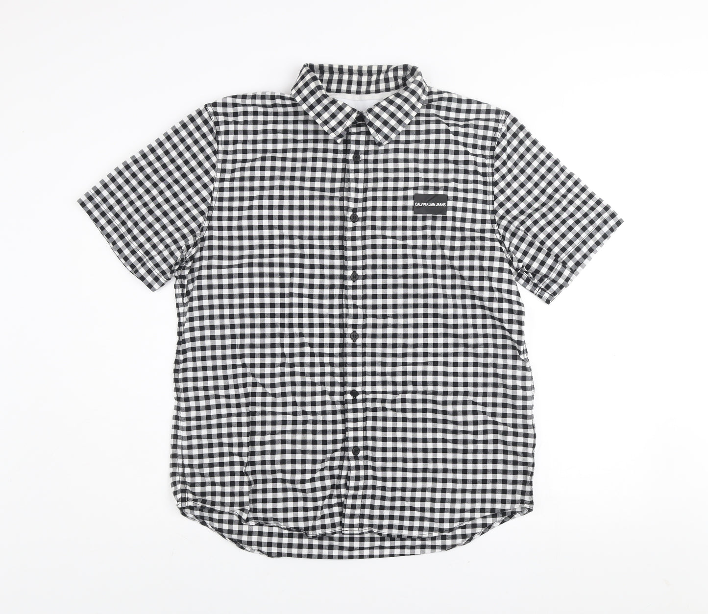 Calvin Klein Jeans Men's Black & White Check Short Sleeve Regular Fit Shirt Size L