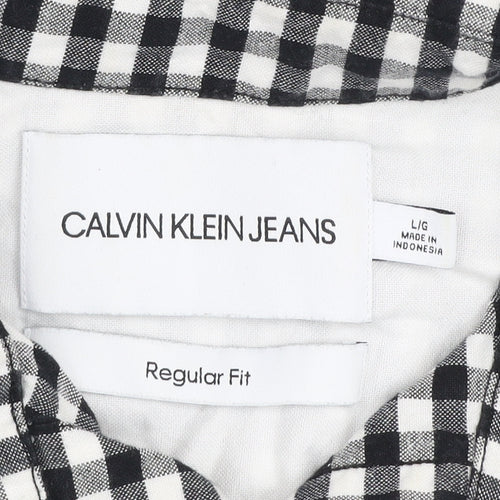 Calvin Klein Jeans Men's Black & White Check Short Sleeve Regular Fit Shirt Size L