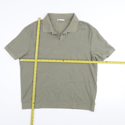Zara Men’s Khaki Cotton Short Sleeve Collared Polo Shirt XL