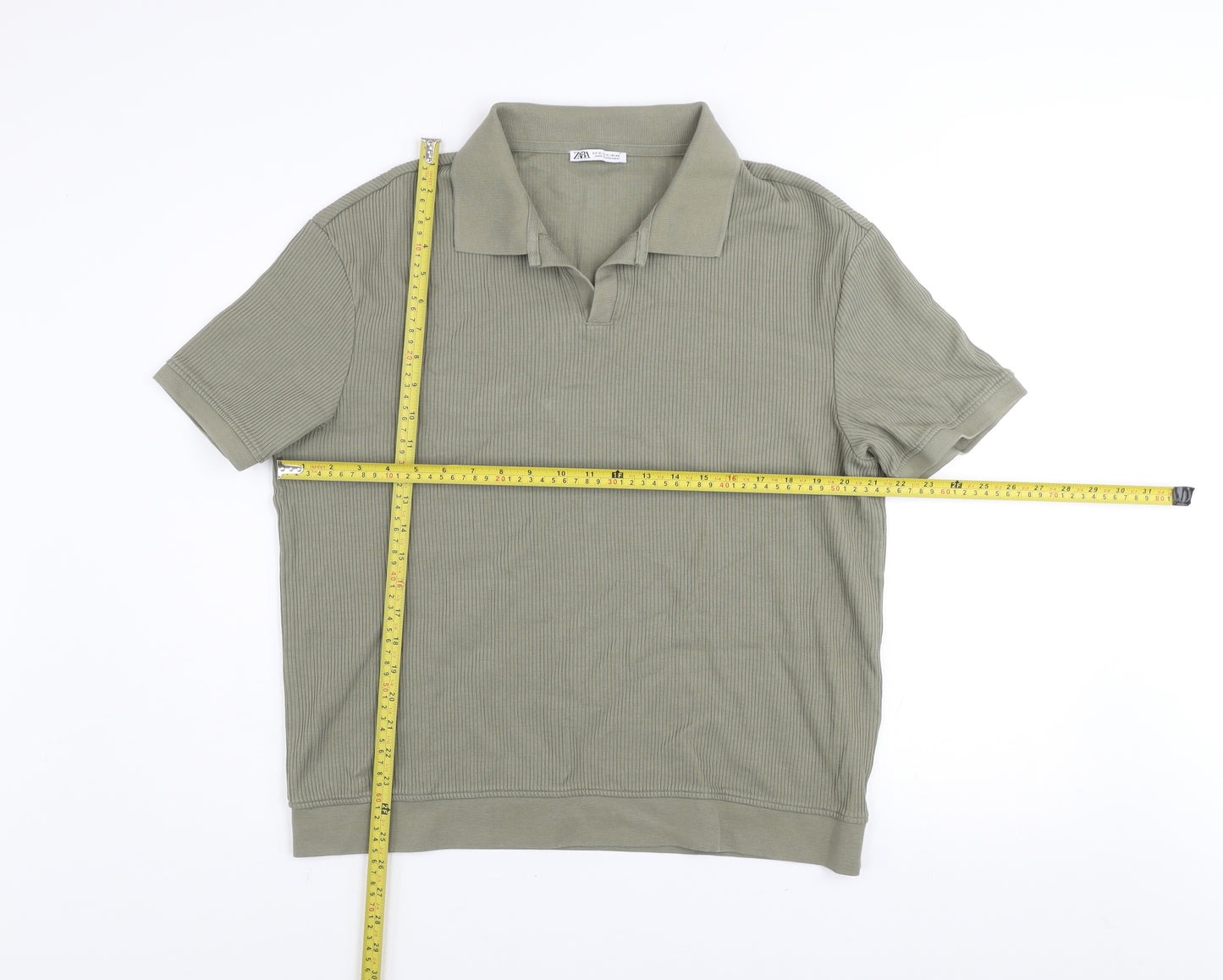 Zara Men’s Khaki Cotton Short Sleeve Collared Polo Shirt XL