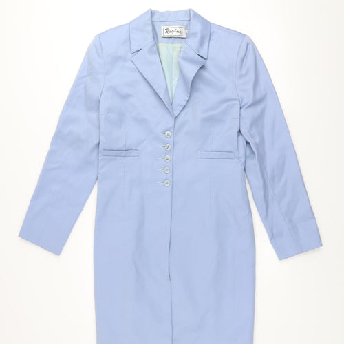 Régine Womens Blue Wool Long Overcoat Size 10 Classic Style