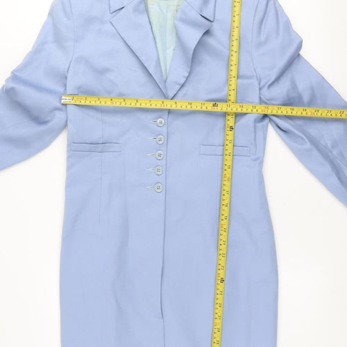Régine Womens Blue Wool Long Overcoat Size 10 Classic Style