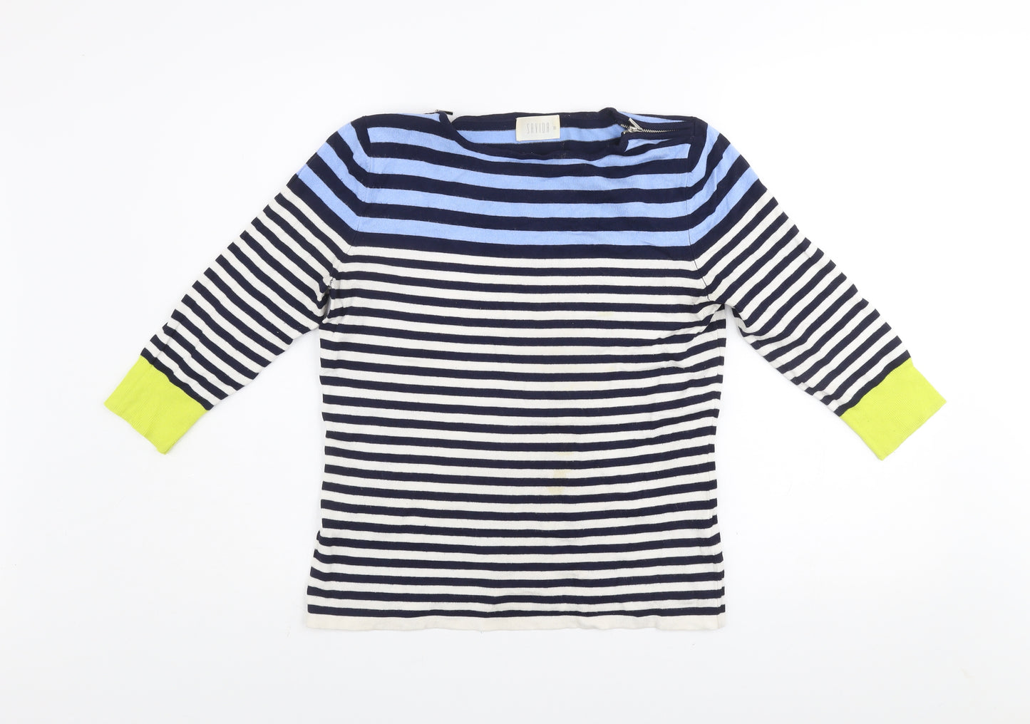 Savida Women’s Multicoloured Striped 3/4 Sleeve Boat Neck Pullover Jumper Size S