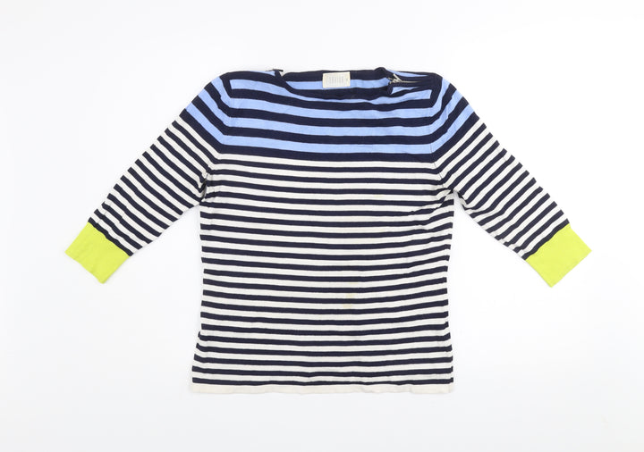 Savida Women’s Multicoloured Striped 3/4 Sleeve Boat Neck Pullover Jumper Size S