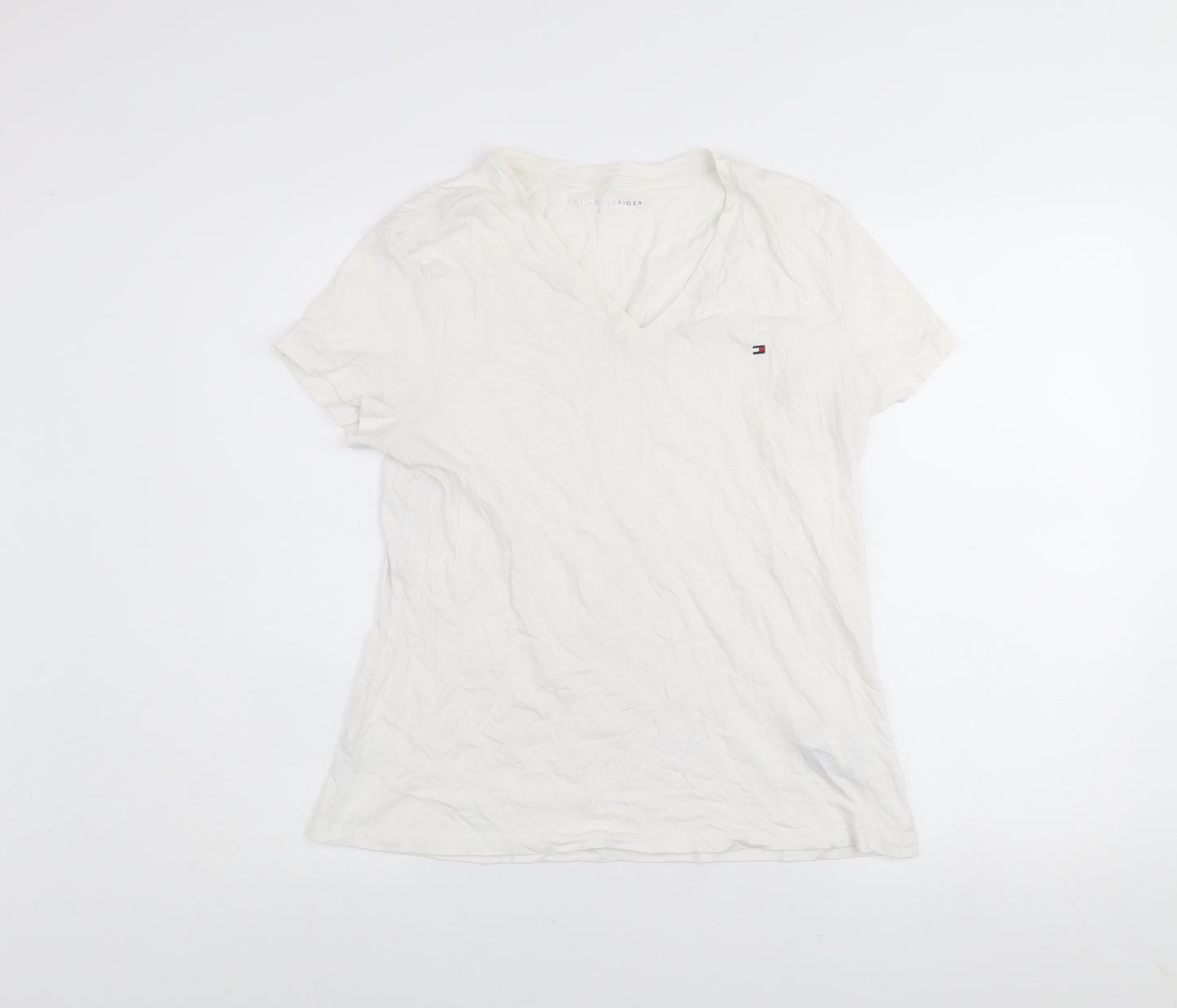 Tommy Hilfiger Men's White V-Neck Cotton T-Shirt Size L