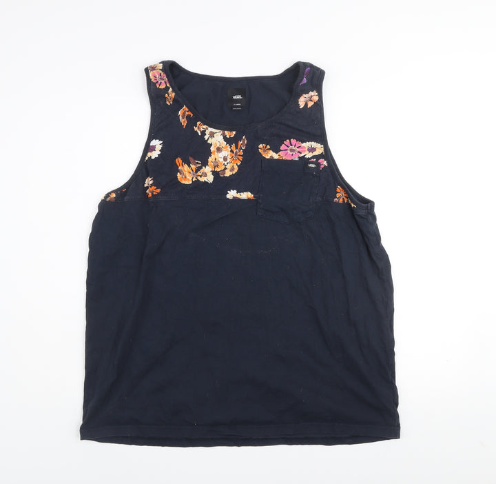 Vans Mens Navy Floral Sleeveless Cotton Tank Top XL
