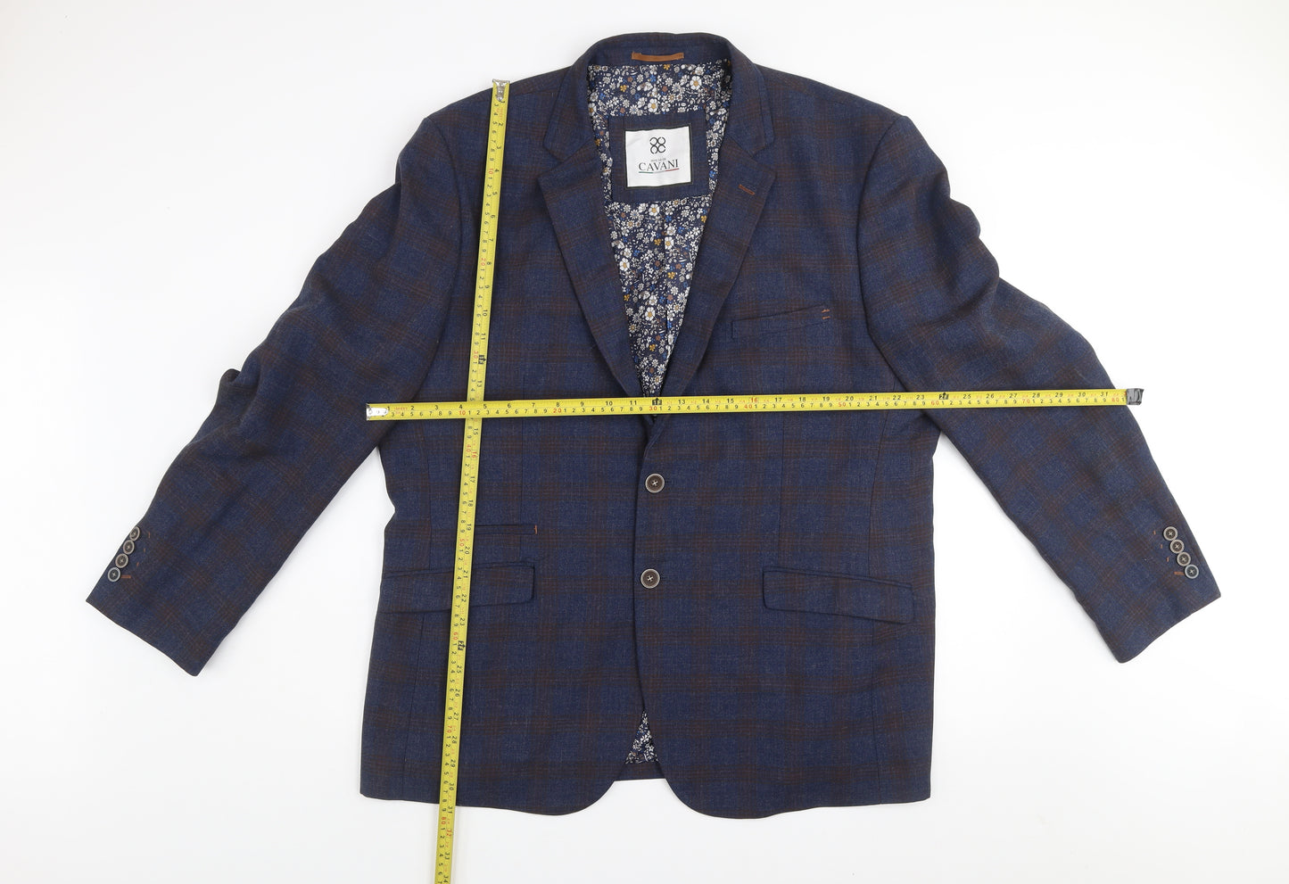 House of Cavani Men's Blue Check Tweed Blazer Jacket 50R