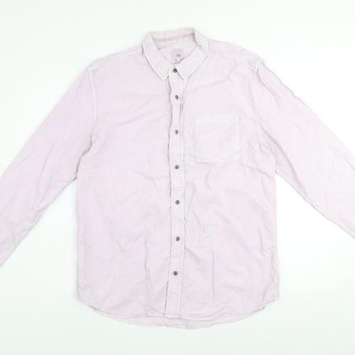 River Island Men's Pink Long Sleeve Cotton Button-Up Shirt Size L