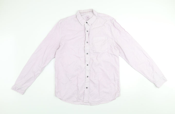 River Island Men's Pink Long Sleeve Cotton Button-Up Shirt Size L