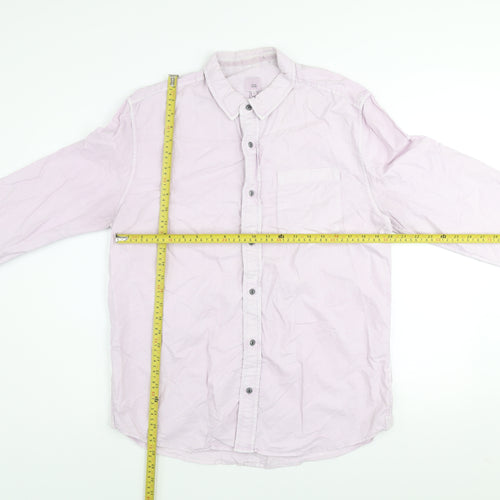 River Island Men's Pink Long Sleeve Cotton Button-Up Shirt Size L
