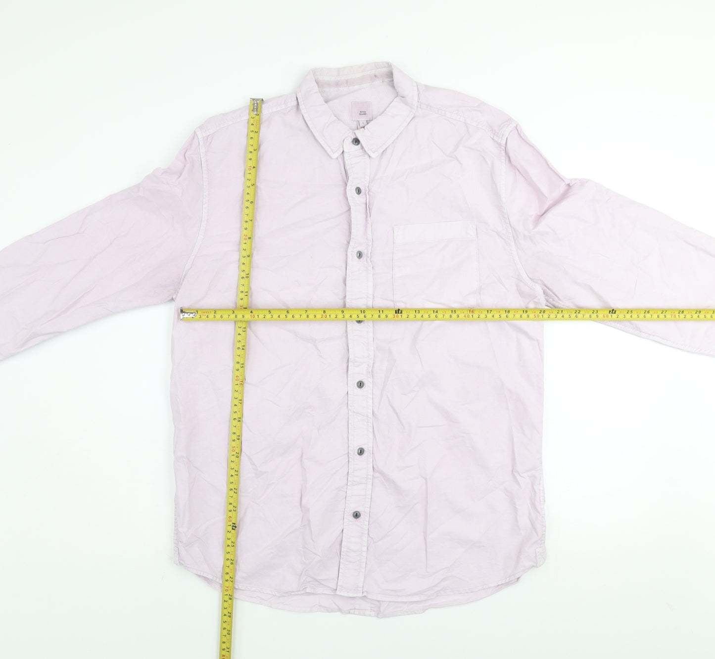 River Island Men's Pink Long Sleeve Cotton Button-Up Shirt Size L