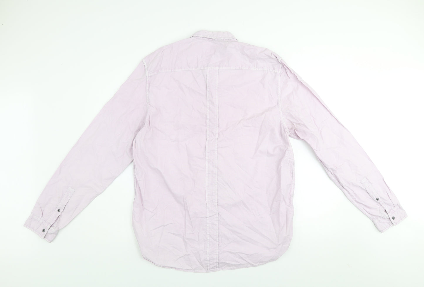 River Island Men's Pink Long Sleeve Cotton Button-Up Shirt Size L