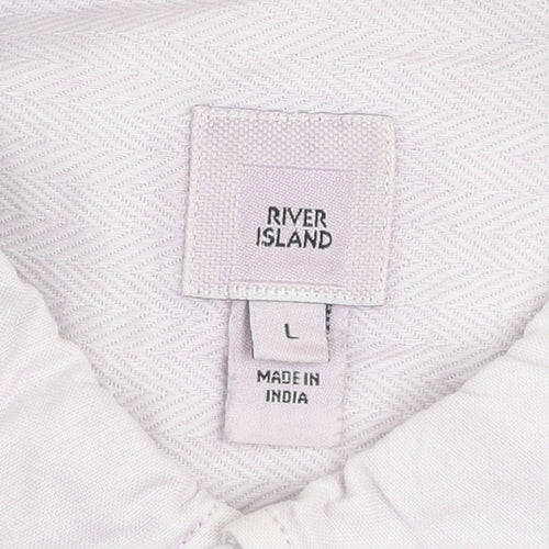 River Island Men's Pink Long Sleeve Cotton Button-Up Shirt Size L
