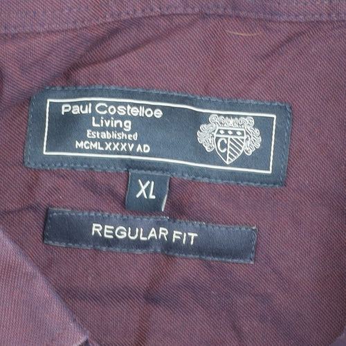 Paul Costelloe Men’s Burgundy Cotton Button-Up Shirt XL Regular Fit