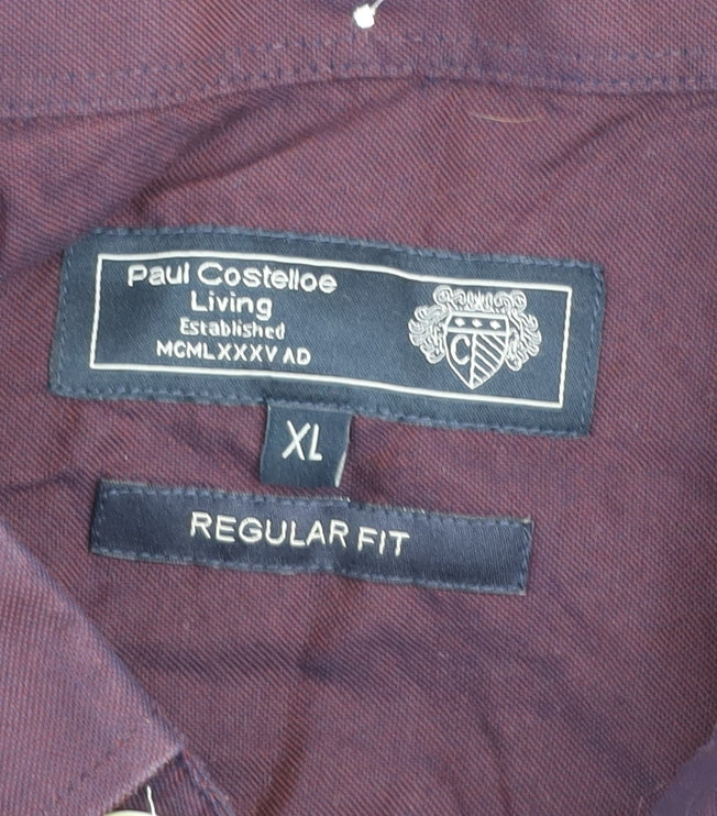 Paul Costelloe Men’s Burgundy Cotton Button-Up Shirt XL Regular Fit