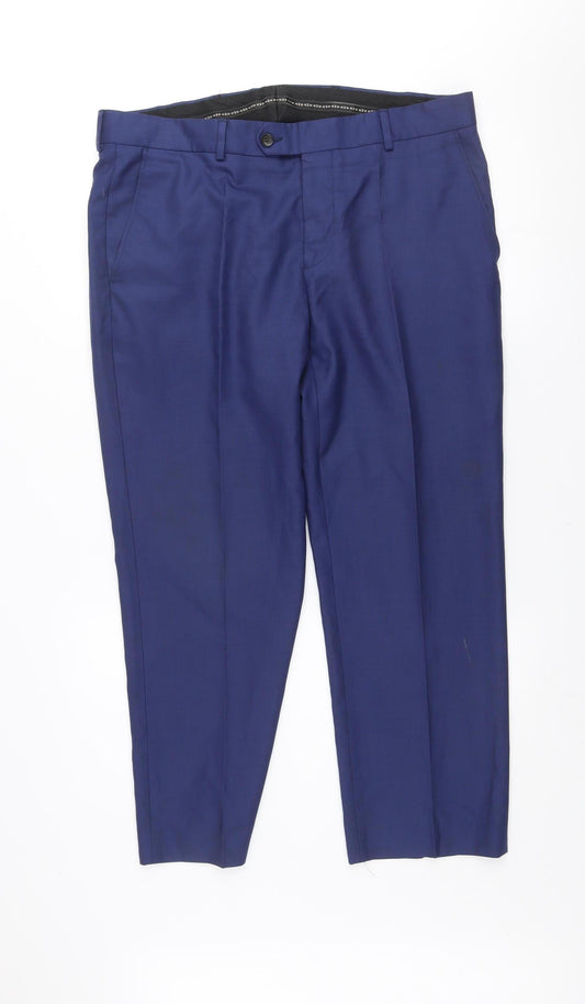 Benetti Men's Blue Slim Fit Wool Blend Dress Trousers Size 36