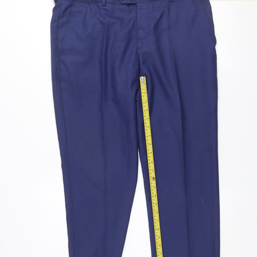 Benetti Men's Blue Slim Fit Wool Blend Dress Trousers Size 36