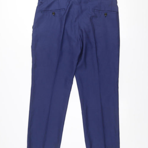 Benetti Men's Blue Slim Fit Wool Blend Dress Trousers Size 36