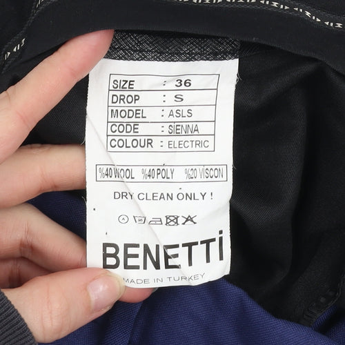 Benetti Men's Blue Slim Fit Wool Blend Dress Trousers Size 36