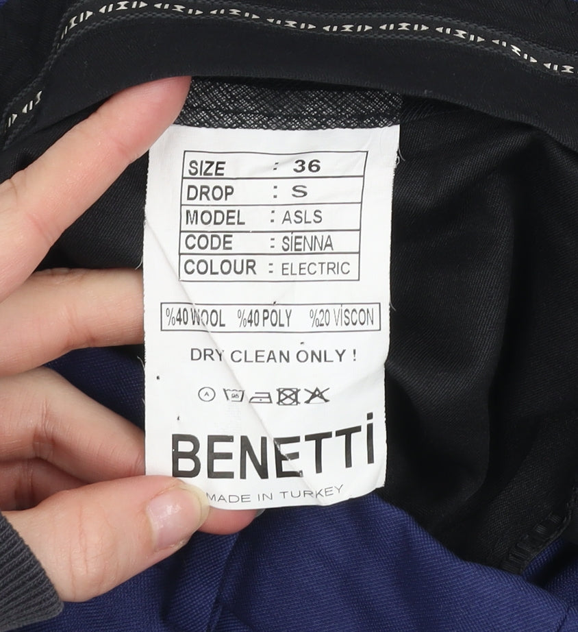 Benetti Men's Blue Slim Fit Wool Blend Dress Trousers Size 36