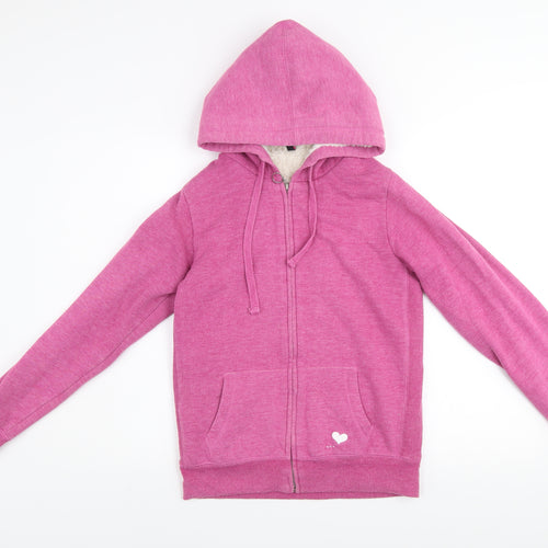 Fishbone Women Pink Medium Hooded Full Zip Fleece Lined Jacket