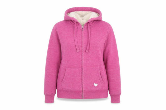 Front view of Fishbone Women Pink Medium Hooded Full Zip Fleece Lined Jacket