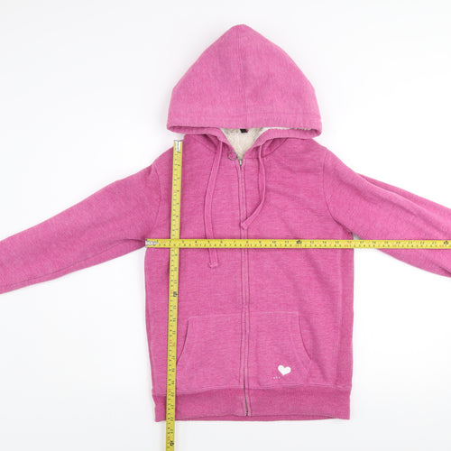 Fishbone Women Pink Medium Hooded Full Zip Fleece Lined Jacket