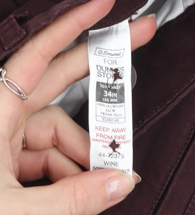 Dunnes Stores Men's Brown 34R Chino Trousers Cotton Blend