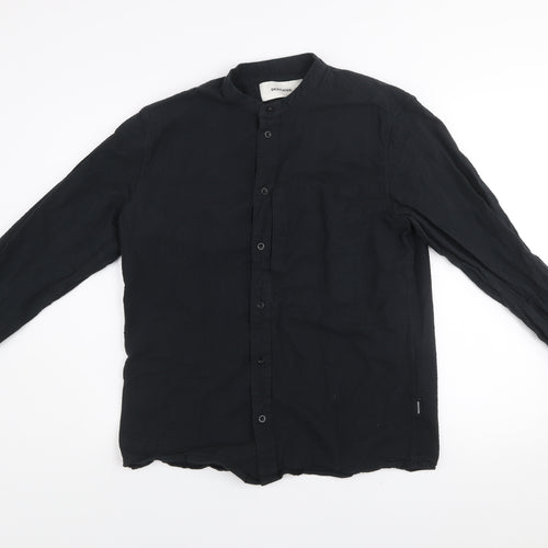 Dedicated Men's Black Organic Cotton Band Collar Long Sleeve Shirt Medium